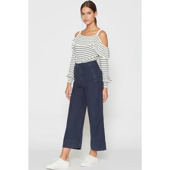 Joie Delbin Cold Shoulder Wool Cashmere Sweater Women’s M Striped Ivory Pullover - Picture 1 of 10